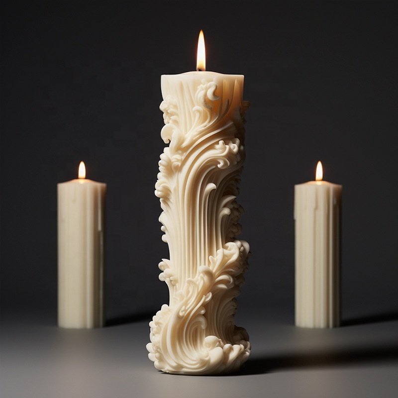 DM855 European Style DIY Striped Pillar Soybean Wax 3D Aromatherapy Retro Cylindrical Candle Mold Silicone Home Decoration