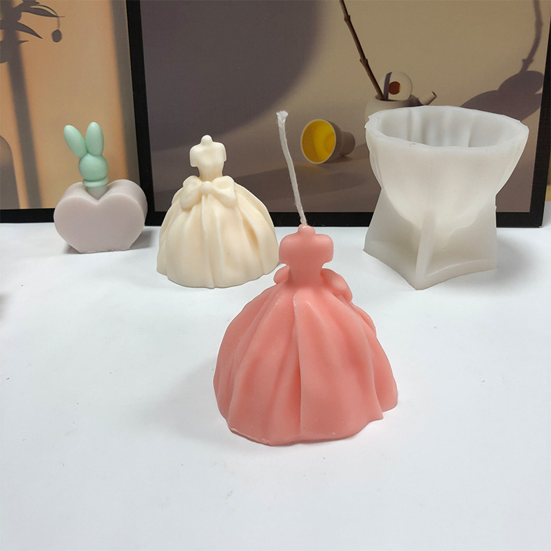 DM542 3D Bowknot Wedding Dress Candle Molds DIY Handmade Gift Moldes De Silicon Scented Silicone Bride Shape Moulds Opp Bag