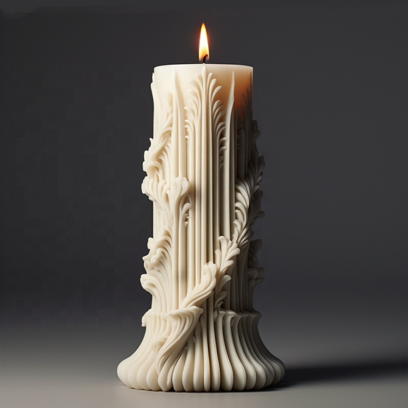 DM855 European Style DIY Striped Pillar Soybean Wax 3D Aromatherapy Retro Cylindrical Candle Mold Silicone Home Decoration