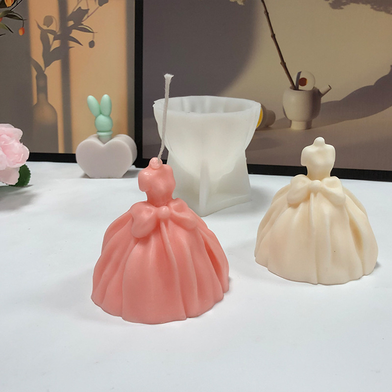 DM542 3D Bowknot Wedding Dress Candle Molds DIY Handmade Gift Moldes De Silicon Scented Silicone Bride Shape Moulds Opp Bag