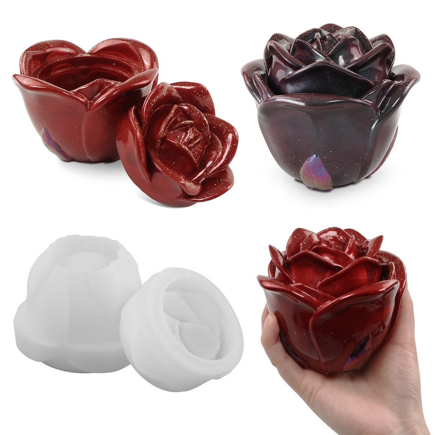 DM916 Candle Rose Jar Mold Storage Box Cement Candle Vessel Mold Silicone Concrete Flower Pot Molds for Epoxy Resin Art