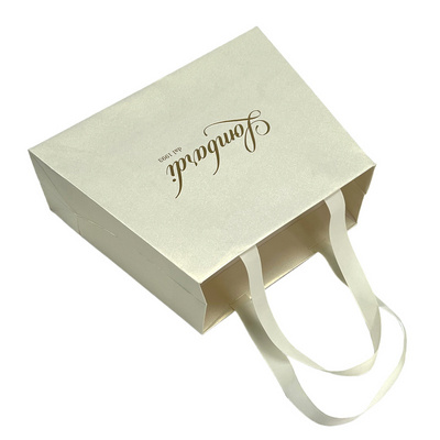 Custom trapezoid victoria secret paper bag with ribbon