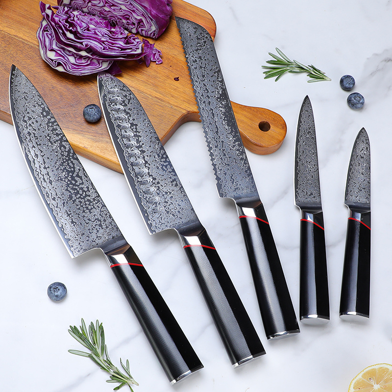 Set Cuchillo Luxury Forged Kitchen Knife Kit 5 Pieces Professional Japanese Damascus Chef Knife Set With G10 Handle