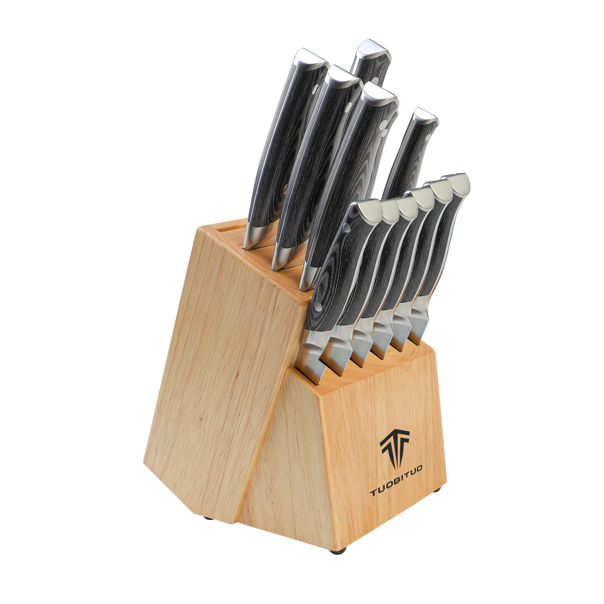 Tuobituo Pakka Wood Handle Professional High Carbon Stainless Steel Forged Master Kitchen Chef Knife Set With Wooden Block