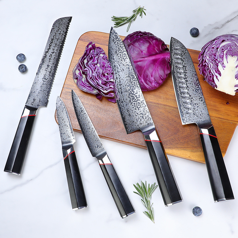 Set Cuchillo Luxury Forged Kitchen Knife Kit 5 Pieces Professional Japanese Damascus Chef Knife Set With G10 Handle