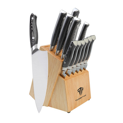 Tuobituo Pakka Wood Handle Professional High Carbon Stainless Steel Forged Master Kitchen Chef Knife Set With Wooden Block