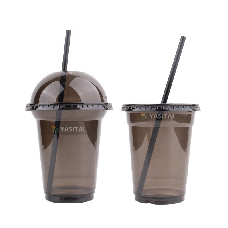 Customized Disposable Commercial Plastic Cups Black White Lids External Packaging Cold Drinks Juice Milk Coffee Printed Cups