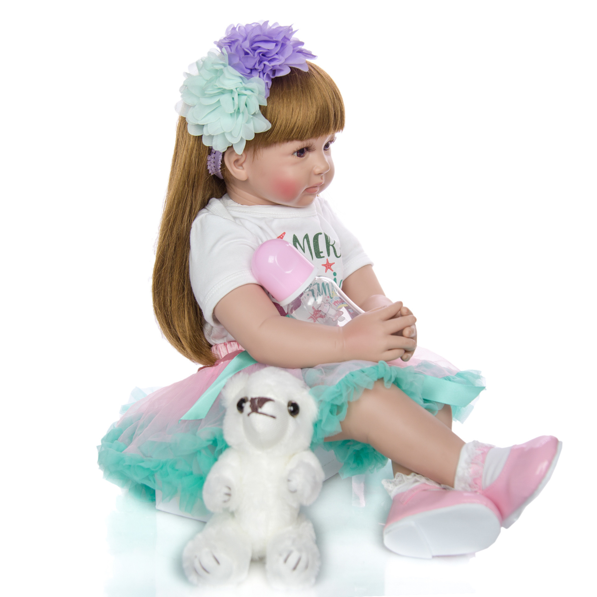 Hot sale reborn doll 60cm Cute Girl with long hair  doll reborn silicone reborn doll for girl's gift