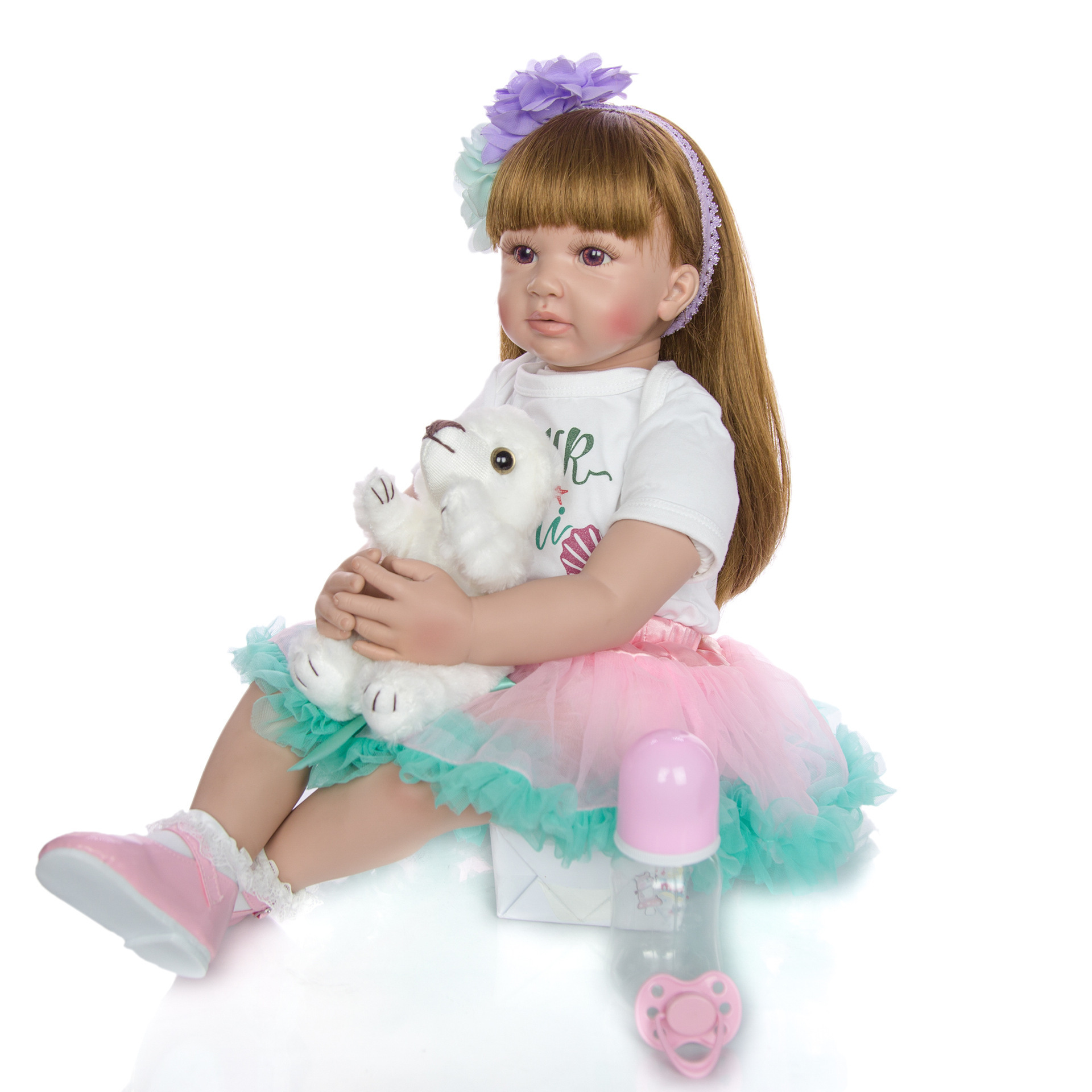 Hot sale reborn doll 60cm Cute Girl with long hair  doll reborn silicone reborn doll for girl's gift