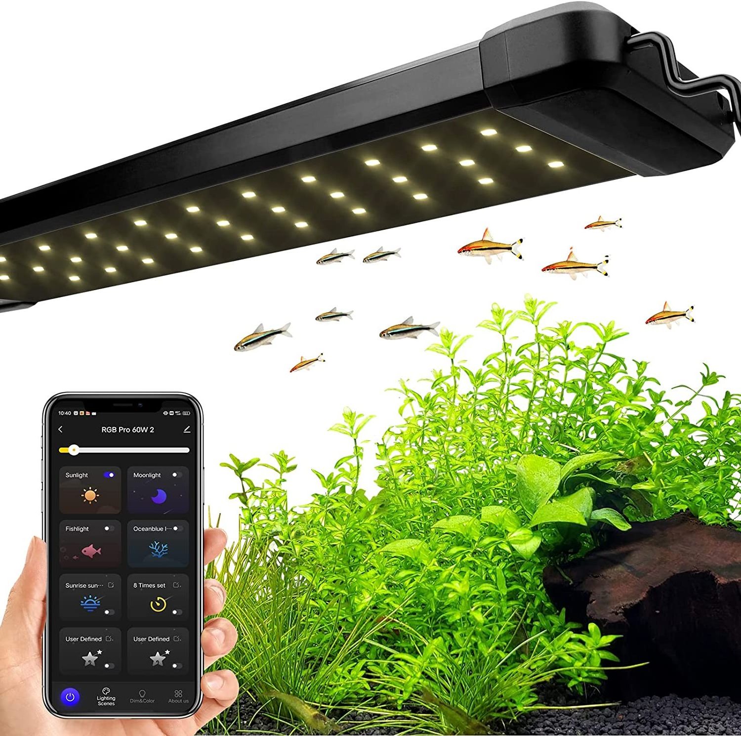 Adjustable Timer 25W 35W 50W 60W Bluetooth Aquarium LED lights full spectrum  Fish Tank Light For 36-55