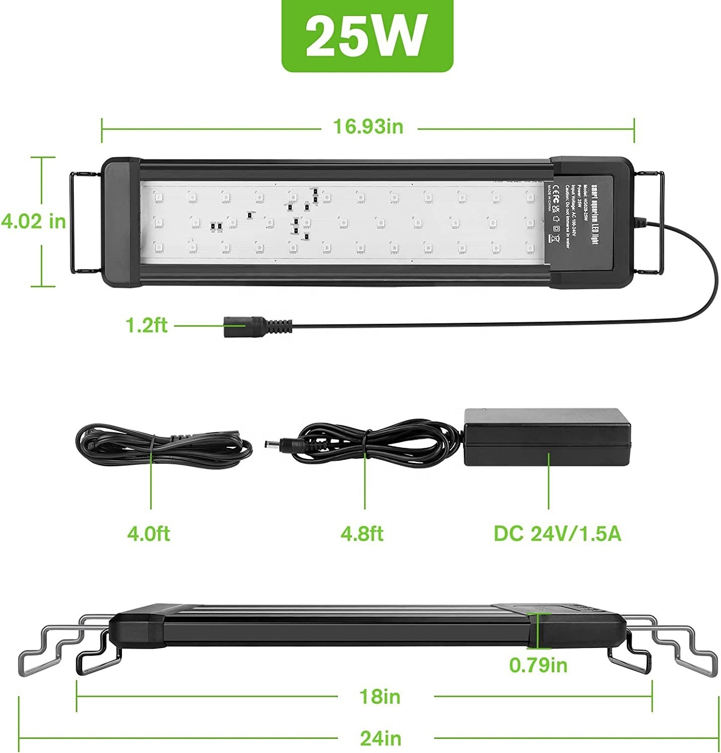 12 18 24 36 48 55Inch 20W 25W 35W 40W 50W 60W Underwater Aquarium Fish Tank LED Aquarium Light RGB 24/7 Timer AUTO ON/OFF