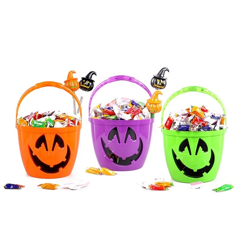 Halloween Decor Trick Or Treat Bucket Led Flash Pumpkin Bucket Light up Portable Plastic Pumpkin Barrels Candy Bucket For Kids