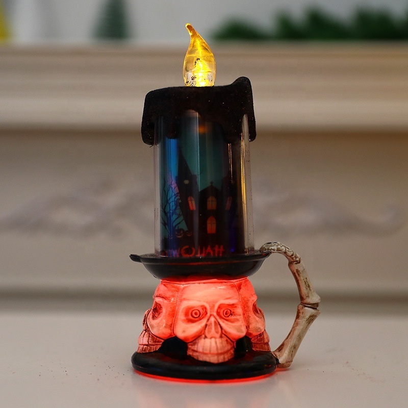 Halloween  Decor Led Pumpkin Candle Light Creative Gift Atmosphere Props Simulation Flame Flickering Led Skeleton Candles light