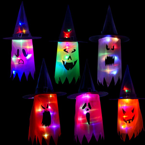 Halloween Decorations Led Lights Witch Hat Outdoor Hanging Glowing String Lights Led Ghost Glowing Hat