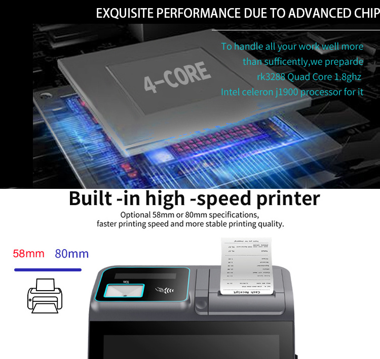 Touch screen cash register with 80mm printer android all in one pos system pos price