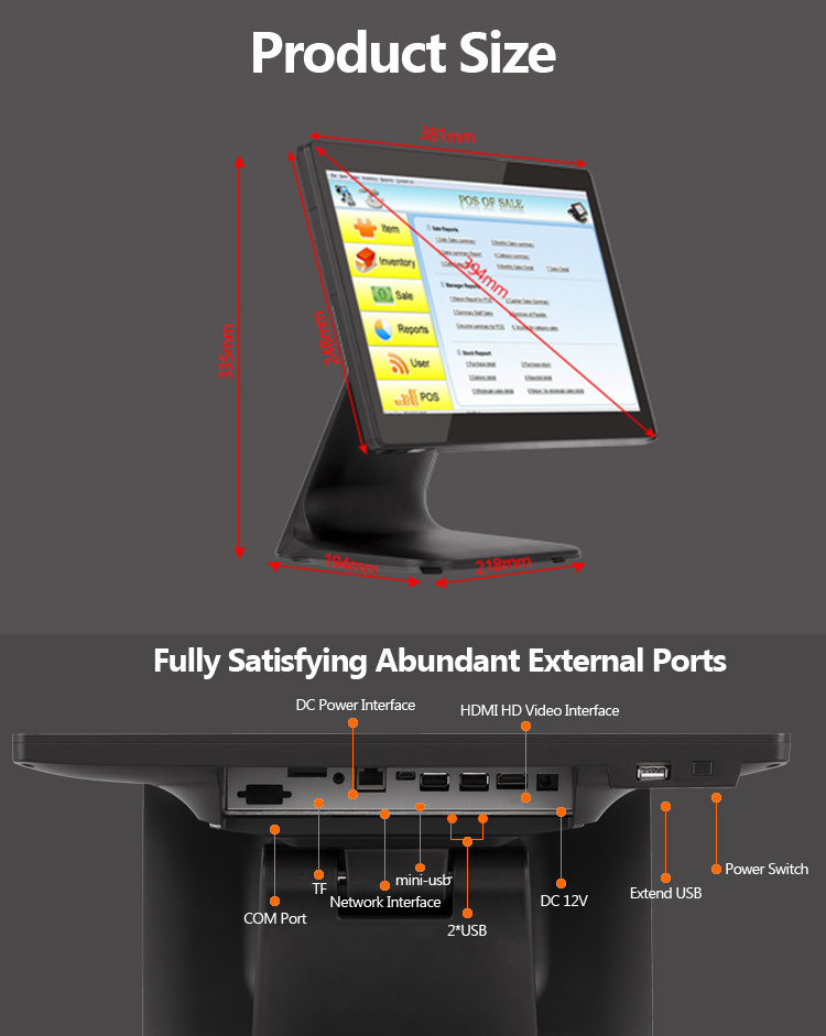 Hot Sale Touch Screen 15.6 Inch Pos System  Automatic Thermal Electronic Cheap Android Cash Register