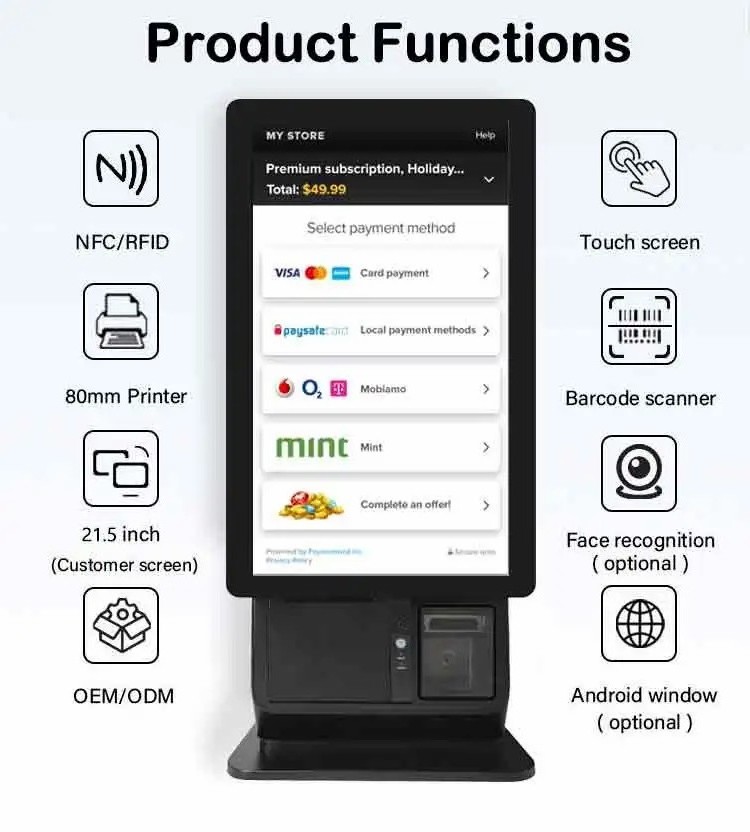 car parking 21.5 inch cash validator self service payment software ordering kiosk