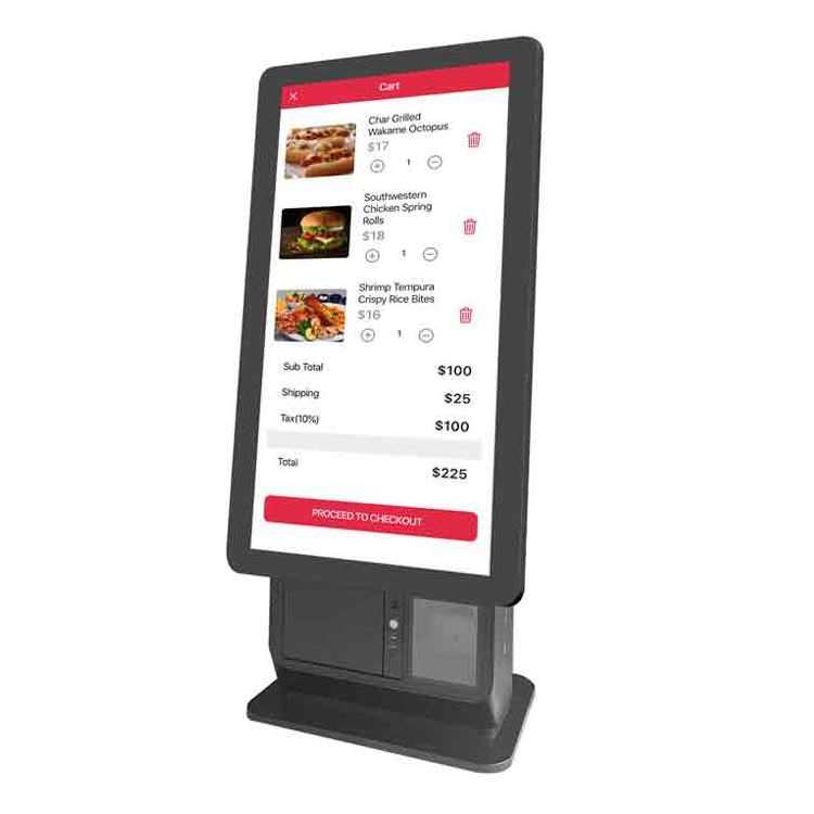 All in one pos system 21.5 inch touch screen fast food ordering machine self service kiosk in restaurant