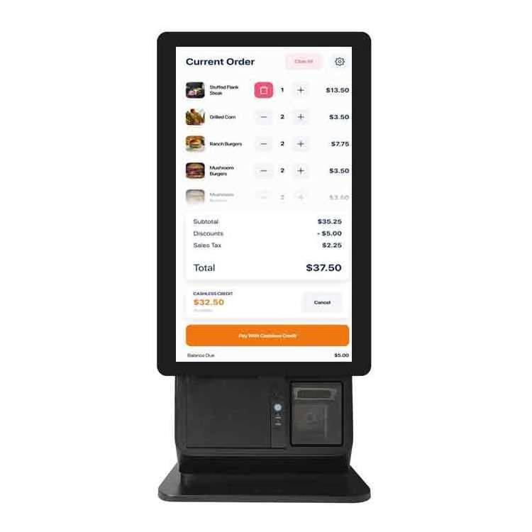 All in one pos system 21.5 inch touch screen fast food ordering machine self service kiosk in restaurant