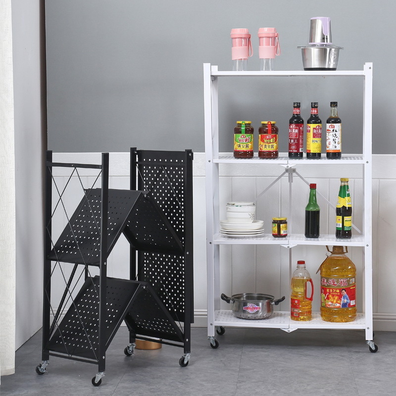 ChamXue Folding Storage Shelves 4 Tiers Metal Shelving Units for Storage, Shelving Unit Rack, Kitchen, Bathroom, Office, Pantry