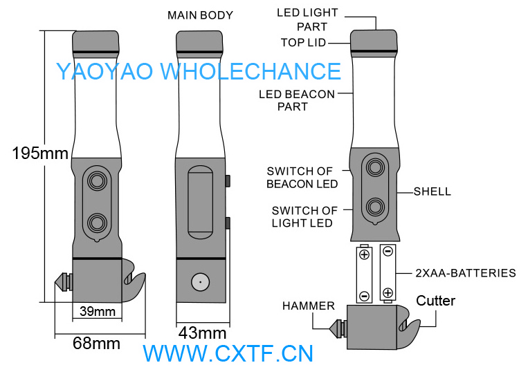 Car Emergency Multifunctional White Beam Led Torch Flashlight