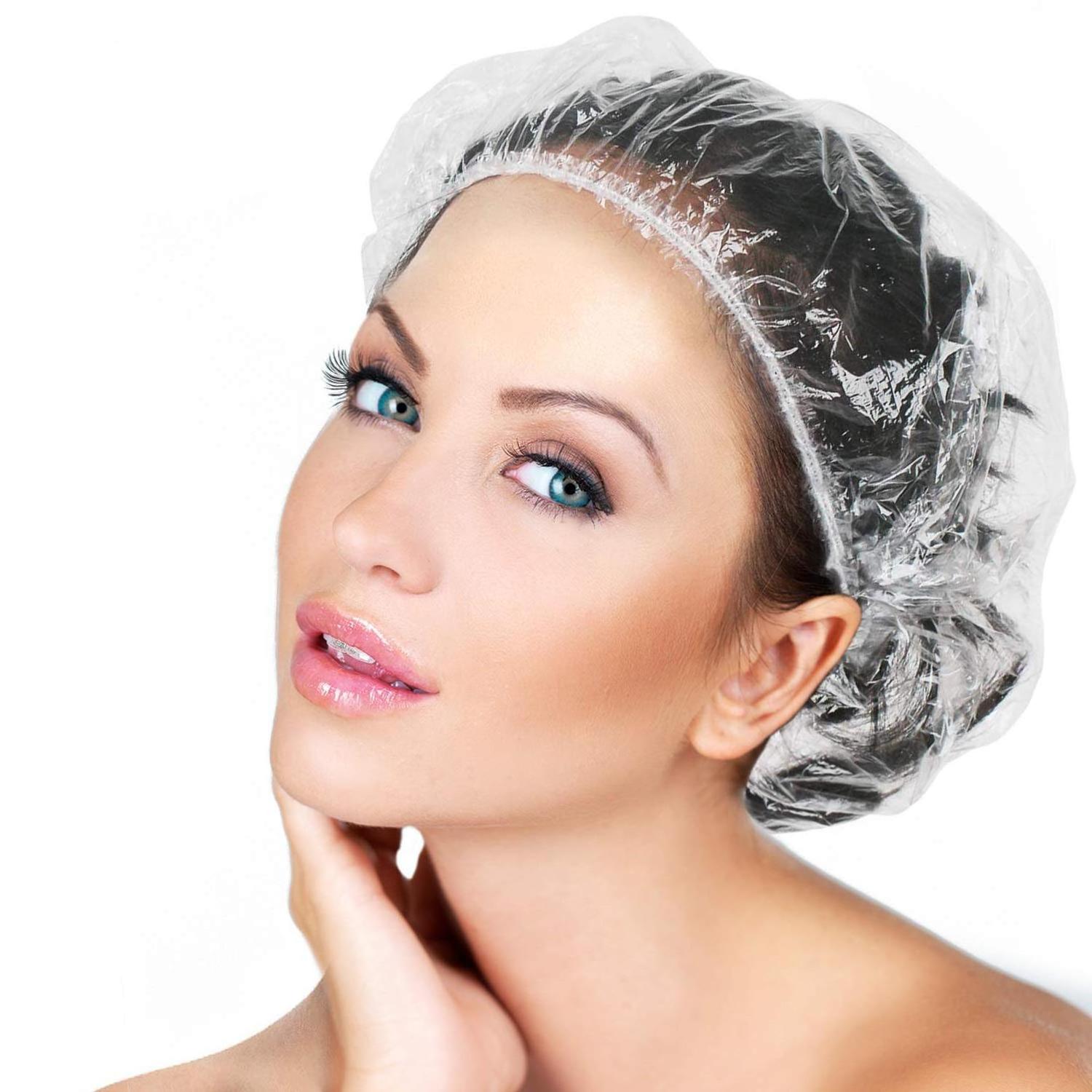 50/100pcs Waterproof Salon Hair Shower Cap PE Plastic Transparent Hair Cover Disposable Shower Caps