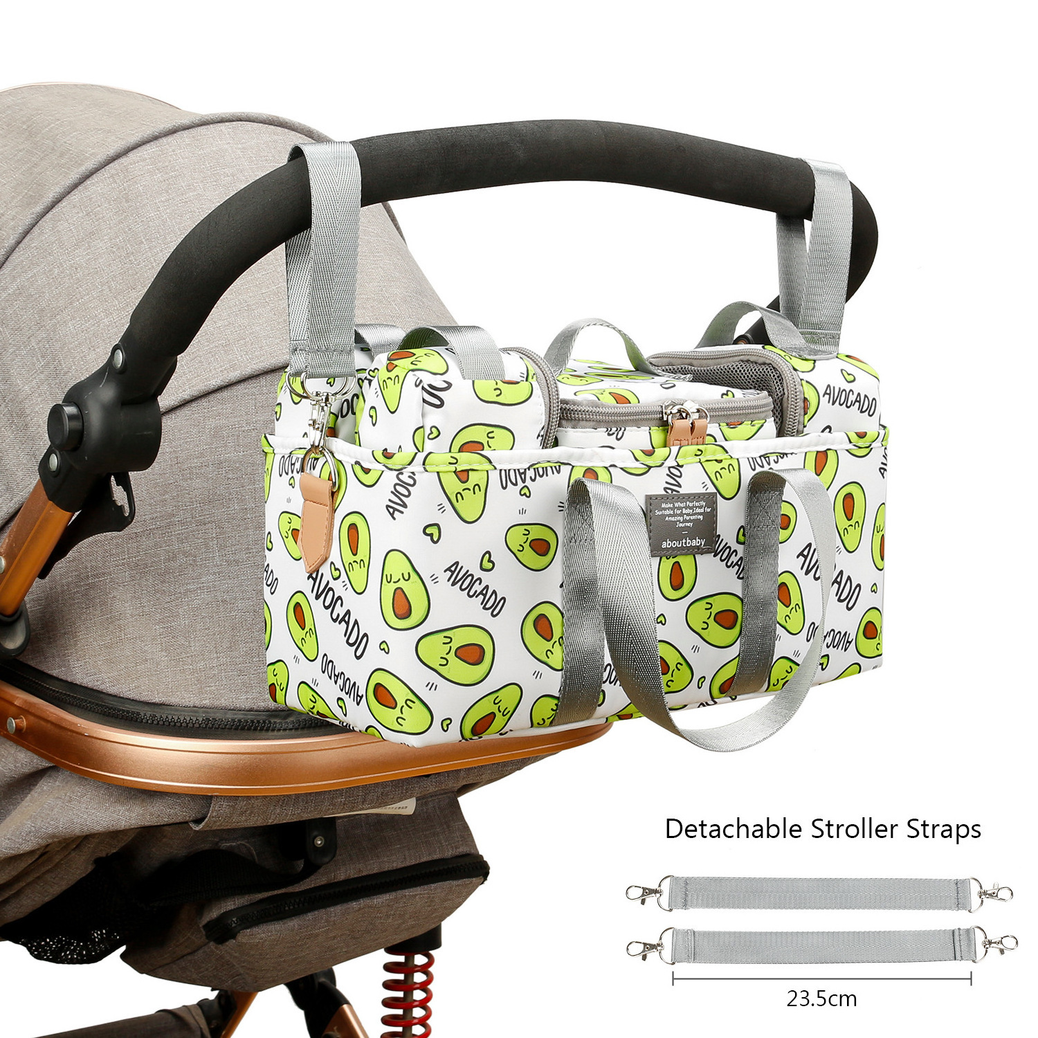 Universal Stroller Organizer with insulated Cup Holder Stroller Accessories with Phone Bag & Shoulder Strap is Detachable