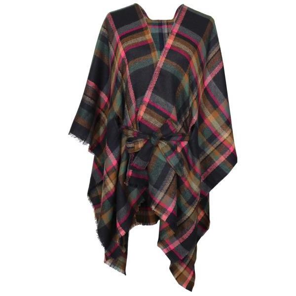 Ladies' 100%acrylic plaid poncho with belt, ladies winter ponchos