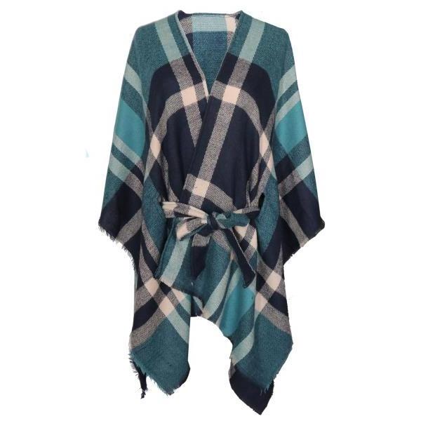 Ladies' 100%acrylic plaid poncho with belt, ladies winter ponchos