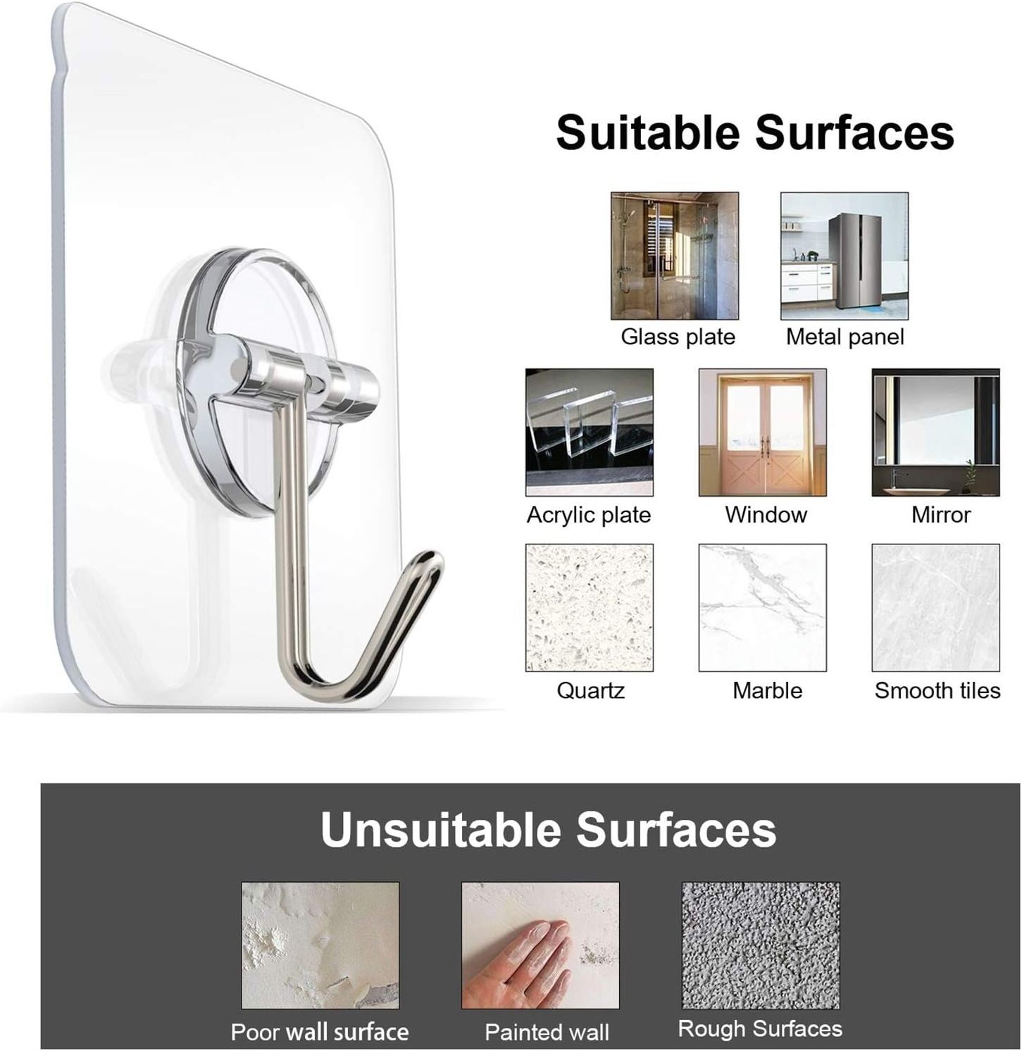 Waterproof and Oil Proof Adhesive Hooks Reusable Utility Hooks Transparent Seamless Hooks for Office