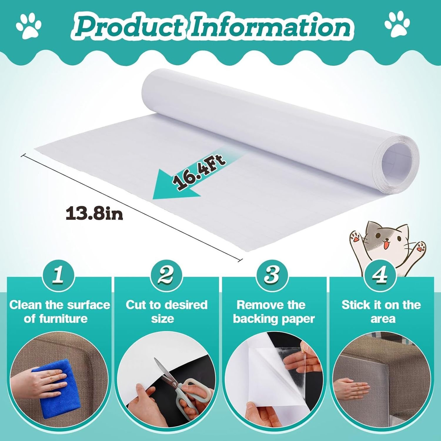 Cat Scratch Furniture Protector Thicken Self-Adhesive Couch Protector Anti Cat Scratch Tape for Protecting Sofa Door from Claws