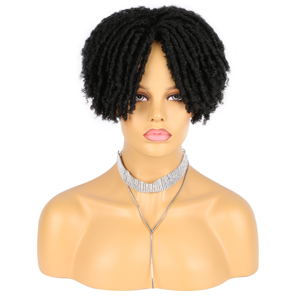 Cheap Price synthetic Hair machine Hollow African dreadlocks toupee dreadlocks wigs for men toupee short curly Wigs