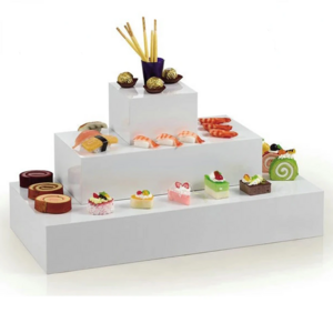 Customized white transparent food display risers acrylic risers for food display