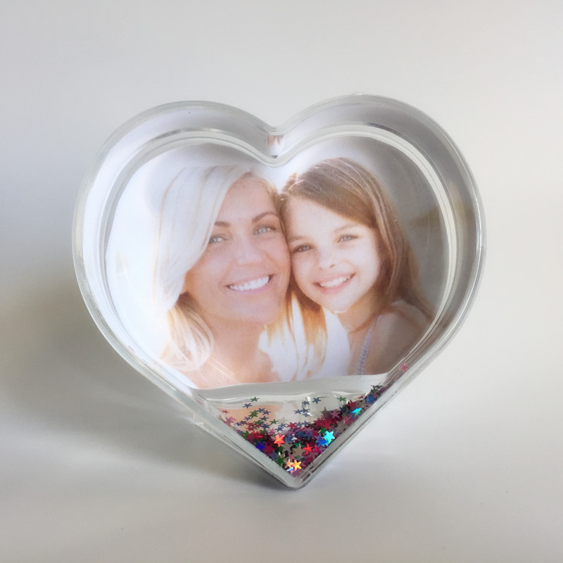 Heart Shape Clear Acrylic Glitter Floating Picture Frame Photo Frame