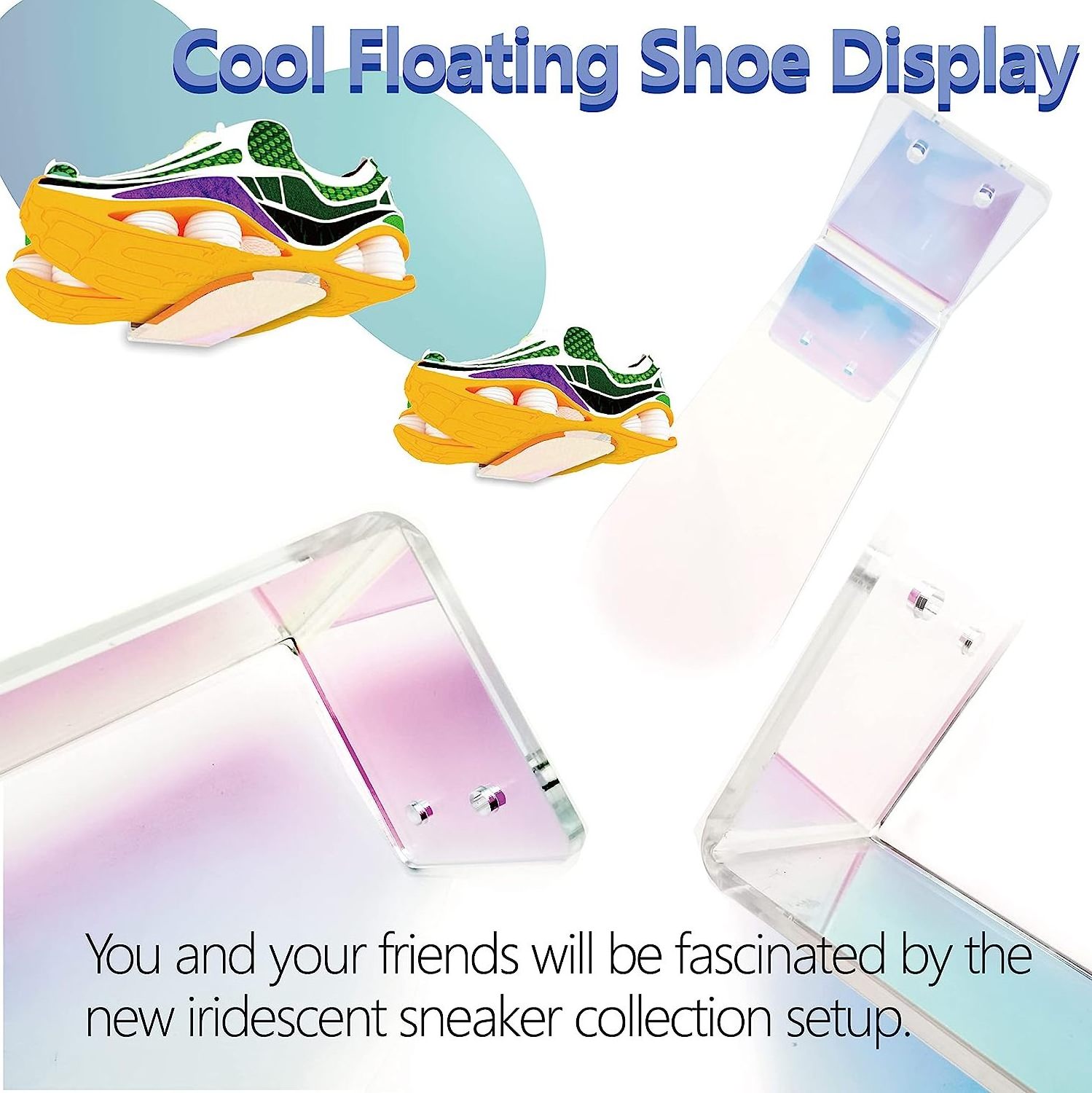 Acrylic Floating Shoe Display Iridescent Shoe Organizer For Shop Or Home Display Rainbow Sneaker Shelves Wall Mounted