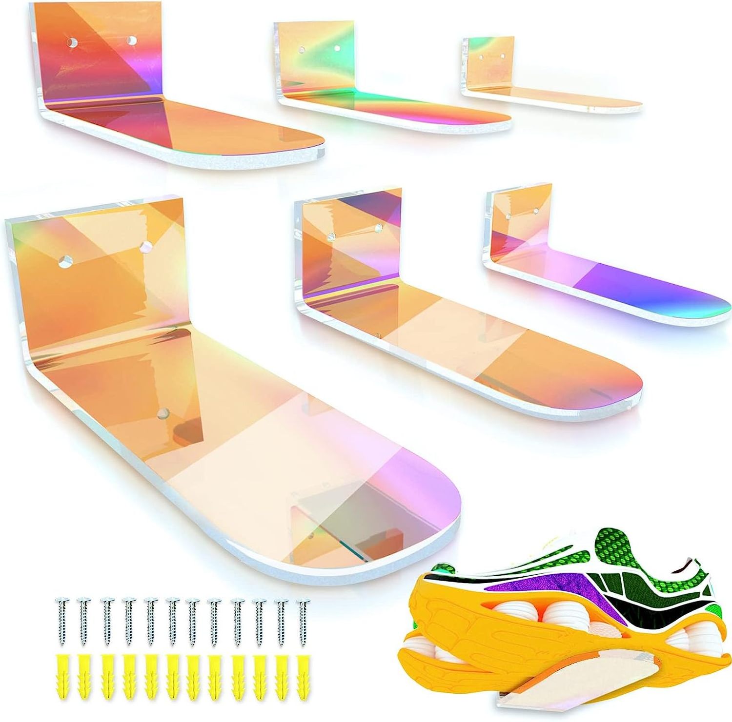 Acrylic Floating Shoe Display Iridescent Shoe Organizer For Shop Or Home Display Rainbow Sneaker Shelves Wall Mounted