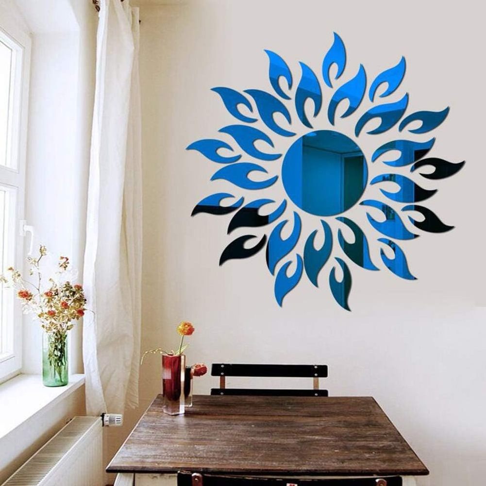 3D Acrylic Wall Sticker Sunflower Mirror Sticker Eco Friendly Acrylic Wall Stickers Decor For Room Background Wall