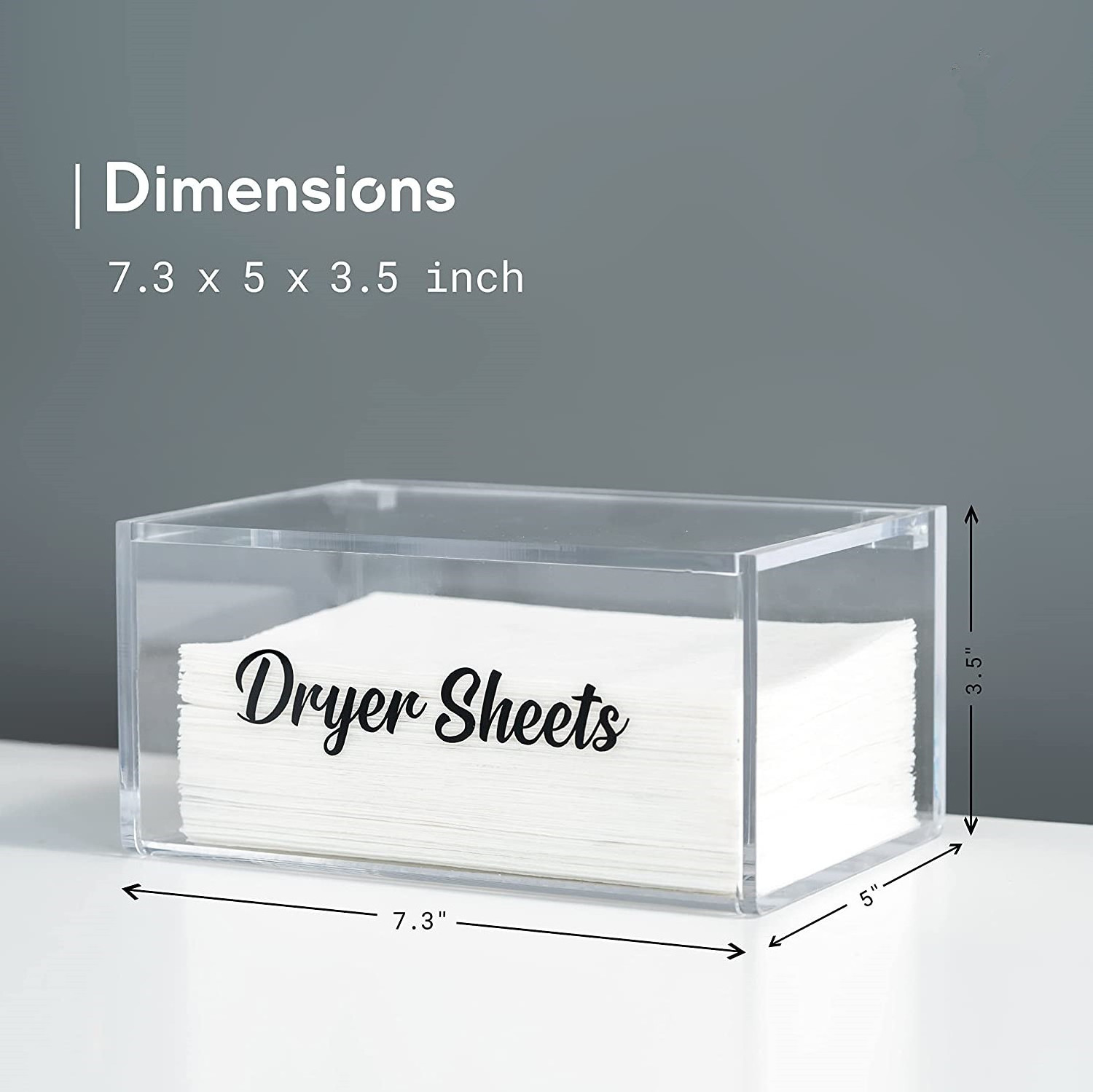 Customized Modern Acrylic Rectangle Dryer Sheet Dispenser with Hinged Lid Laundry Room Organization Decor Storage Containers Box