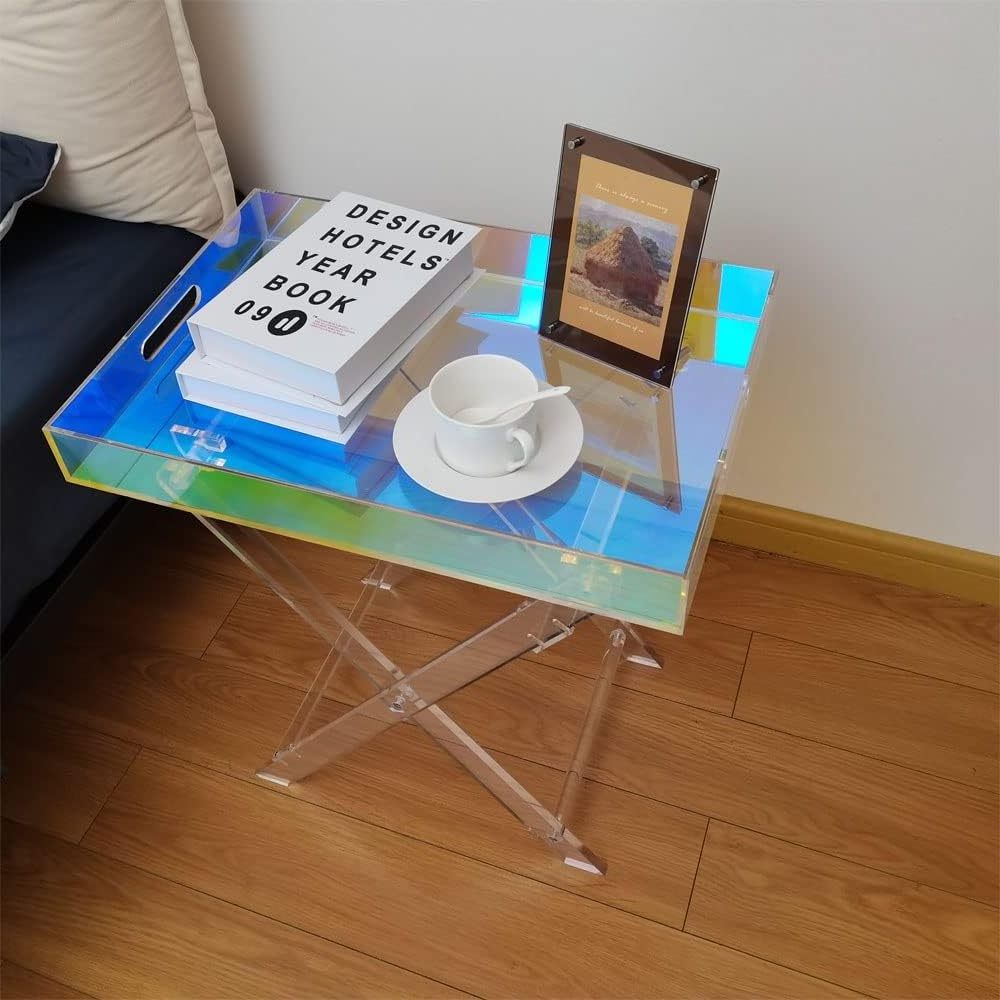 Custom Iridescent Acrylic Folding Tray Table Unique Modern Acrylic Table For Office Living Room Bedroom