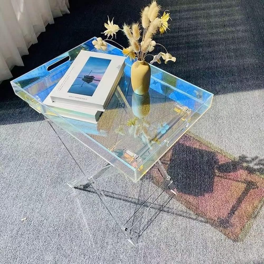 Custom Iridescent Acrylic Folding Tray Table Unique Modern Acrylic Table For Office Living Room Bedroom