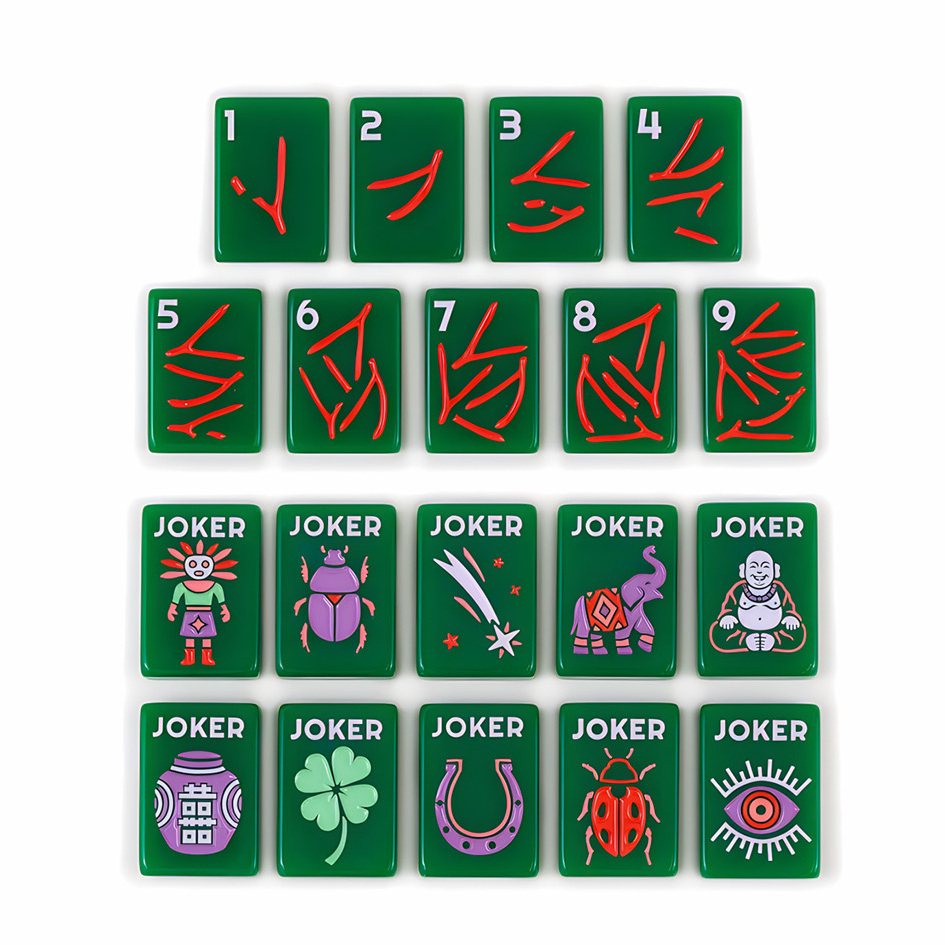 Travel Party Family Strategy Game Gift with Two-Toned Tiles and Lined Green Colored Melamine Mahjong Board Game