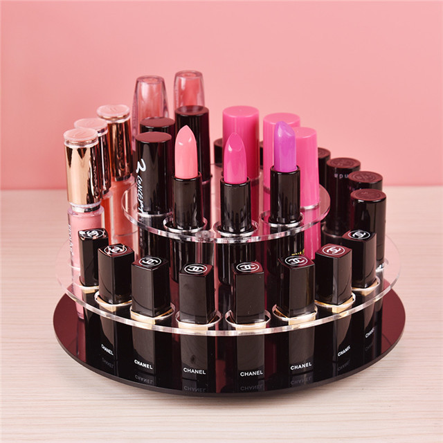 Clear Round Acrylic Display Stand Rotatable Acrylic Cosmetics Display Holder For Lipstick Nail Polish