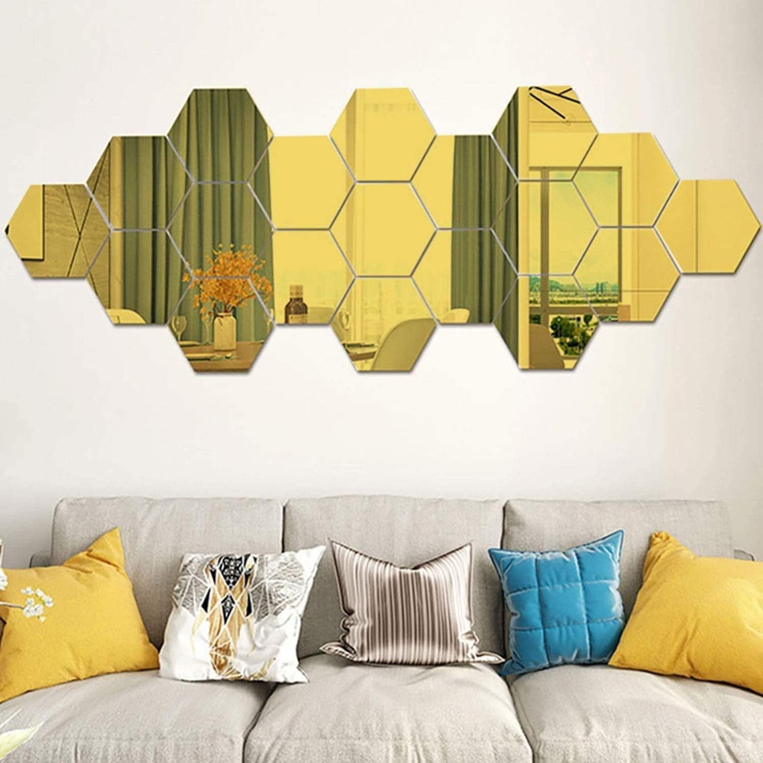 36 Pcs Acrylic Mirror Wall Sticker Removable Acrylic Hexagon Mirror Wall Decal For Living Room Bedroom Home Decor