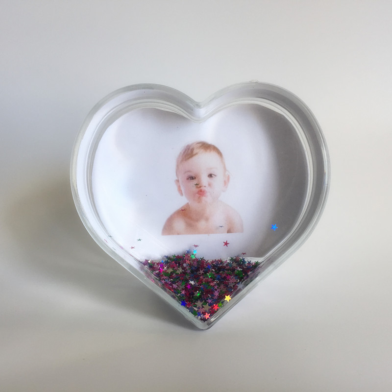 Heart Shape Clear Acrylic Glitter Floating Picture Frame Photo Frame