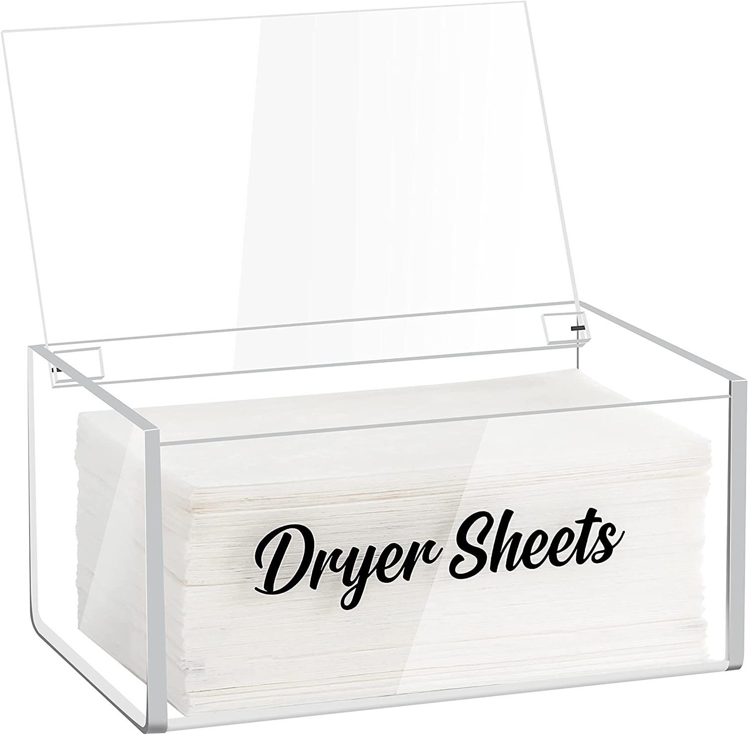 Customized Modern Acrylic Rectangle Dryer Sheet Dispenser with Hinged Lid Laundry Room Organization Decor Storage Containers Box