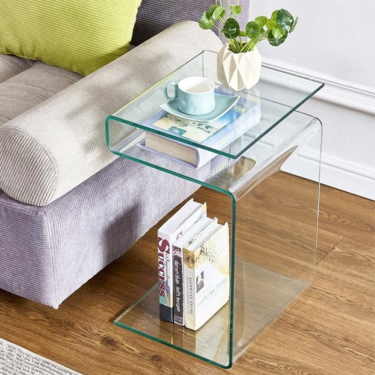 Acrylic Nightstand with Shelf End Table S Shape Clear Lucite Coffee Table Modern Accent Table