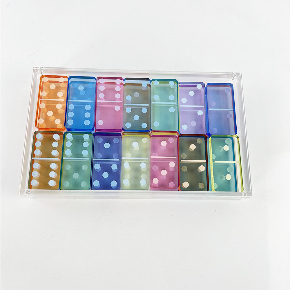 Customized Acrylic Domino With Clear Acrylic Storage Box Double Six Dominoes Home Decor 28 Pieces Lucite Mini Dominos Set