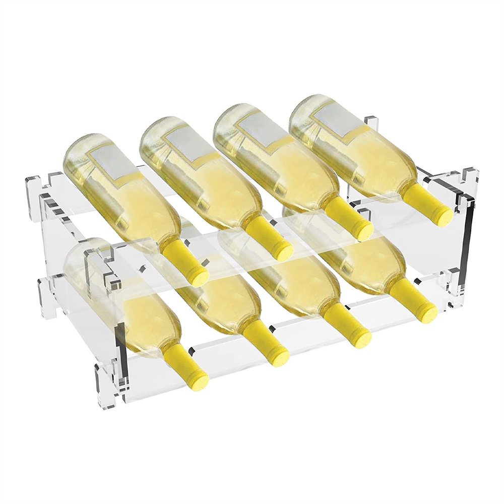 Transparent Acrylic 8 Bottle Wine Rack Stackable Modular Countertop Small Wine Glass Holder 2-Tier Display Wine Storage Shelves