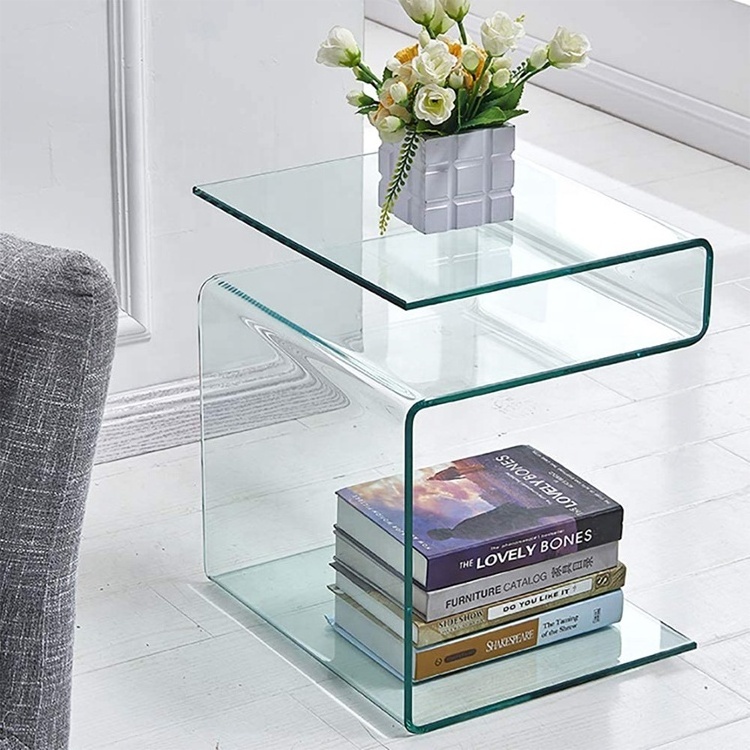 Acrylic Nightstand with Shelf End Table S Shape Clear Lucite Coffee Table Modern Accent Table