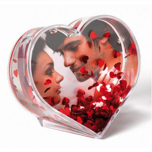 Heart Shape Clear Acrylic Glitter Floating Picture Frame Photo Frame